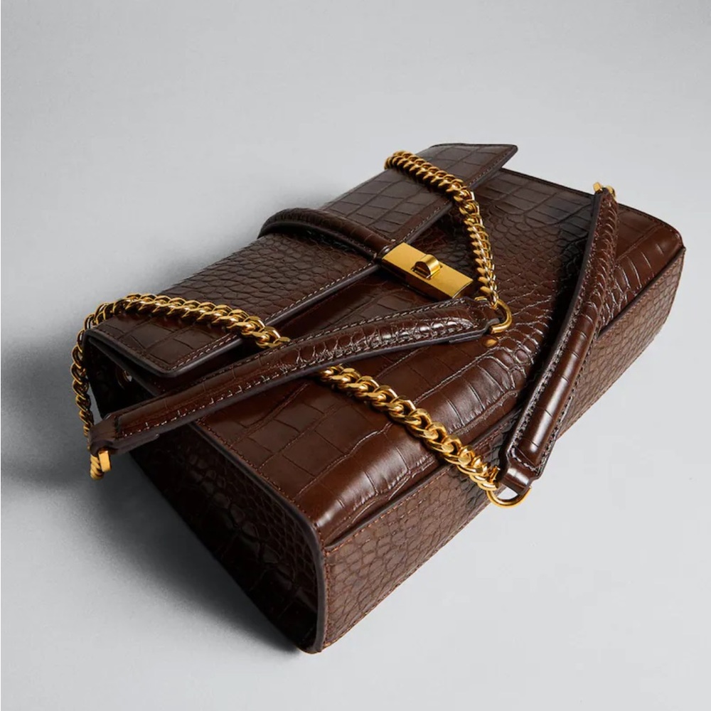 Mango Crocodile-Effect Chain Bag